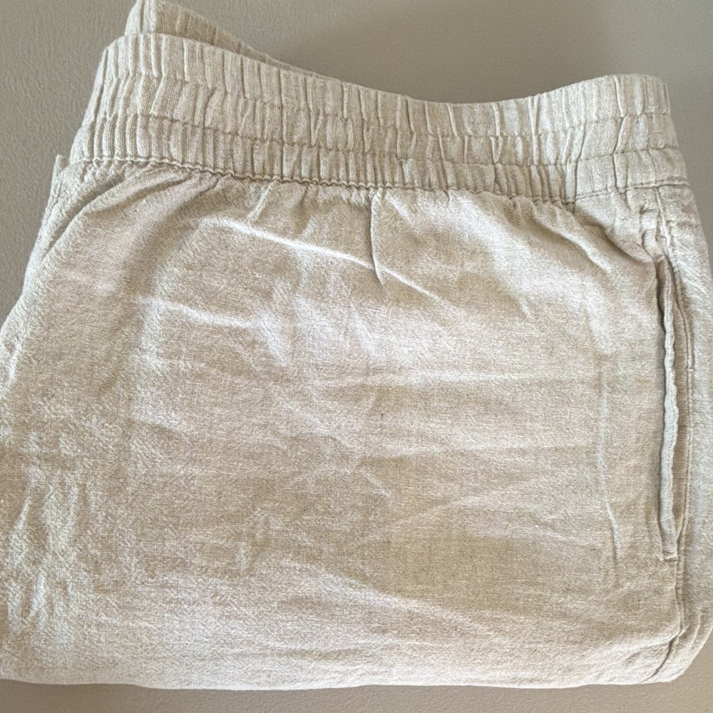 Old Navy Womens 2XL Beige Linen Rayon Wide-Leg Pants Elastic Waist Pockets